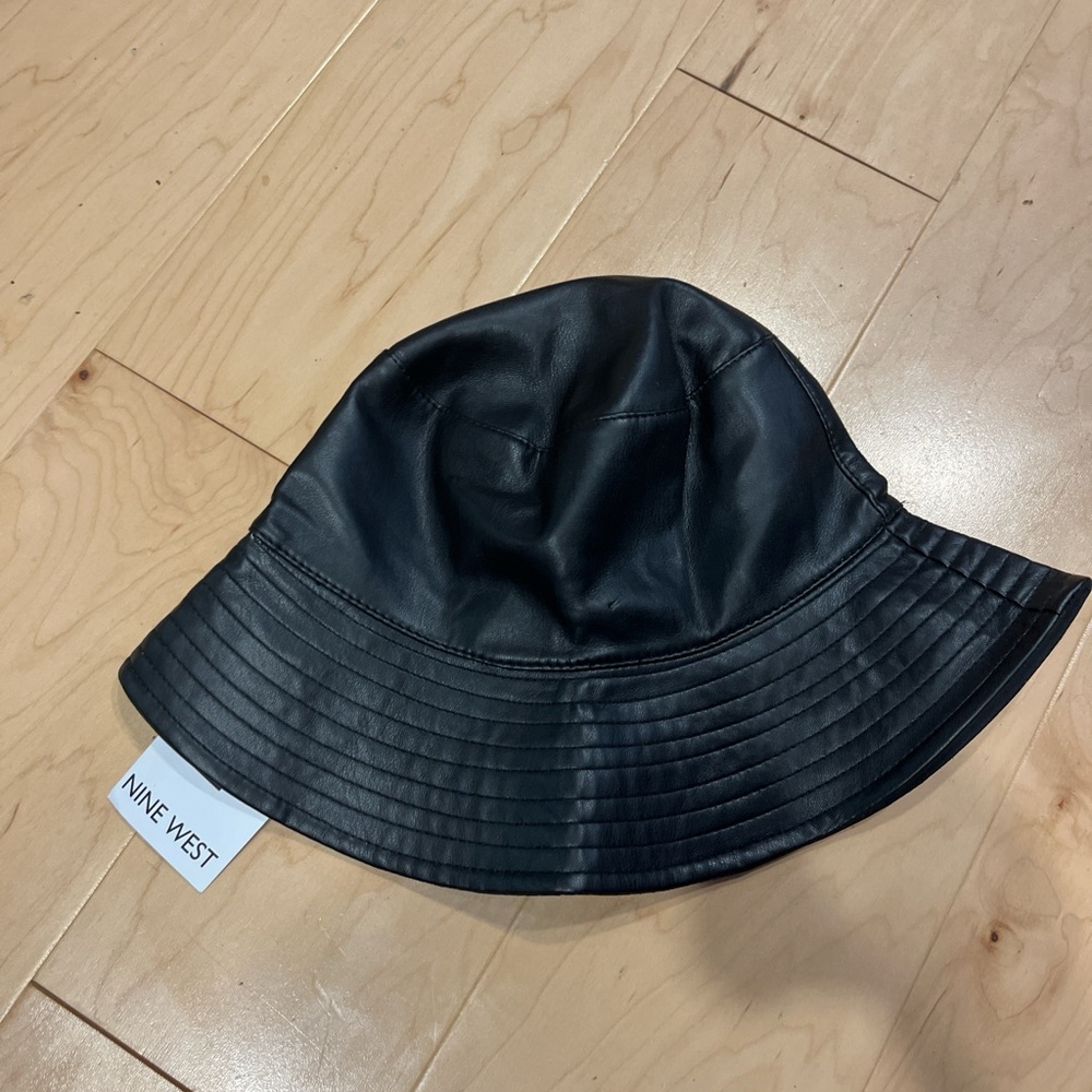 Nine West Black Leather Bucket Hat